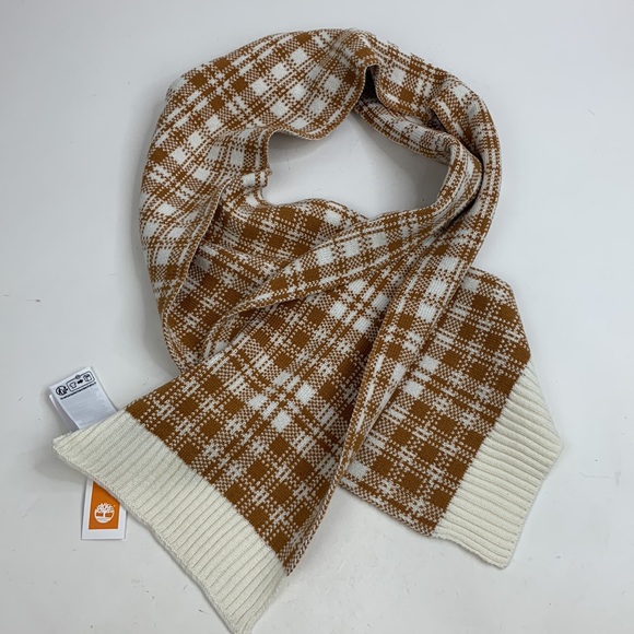 Timberland Plaid Knit Scarf Creme Tan New NWT Acrylic - Picture 10 of 13